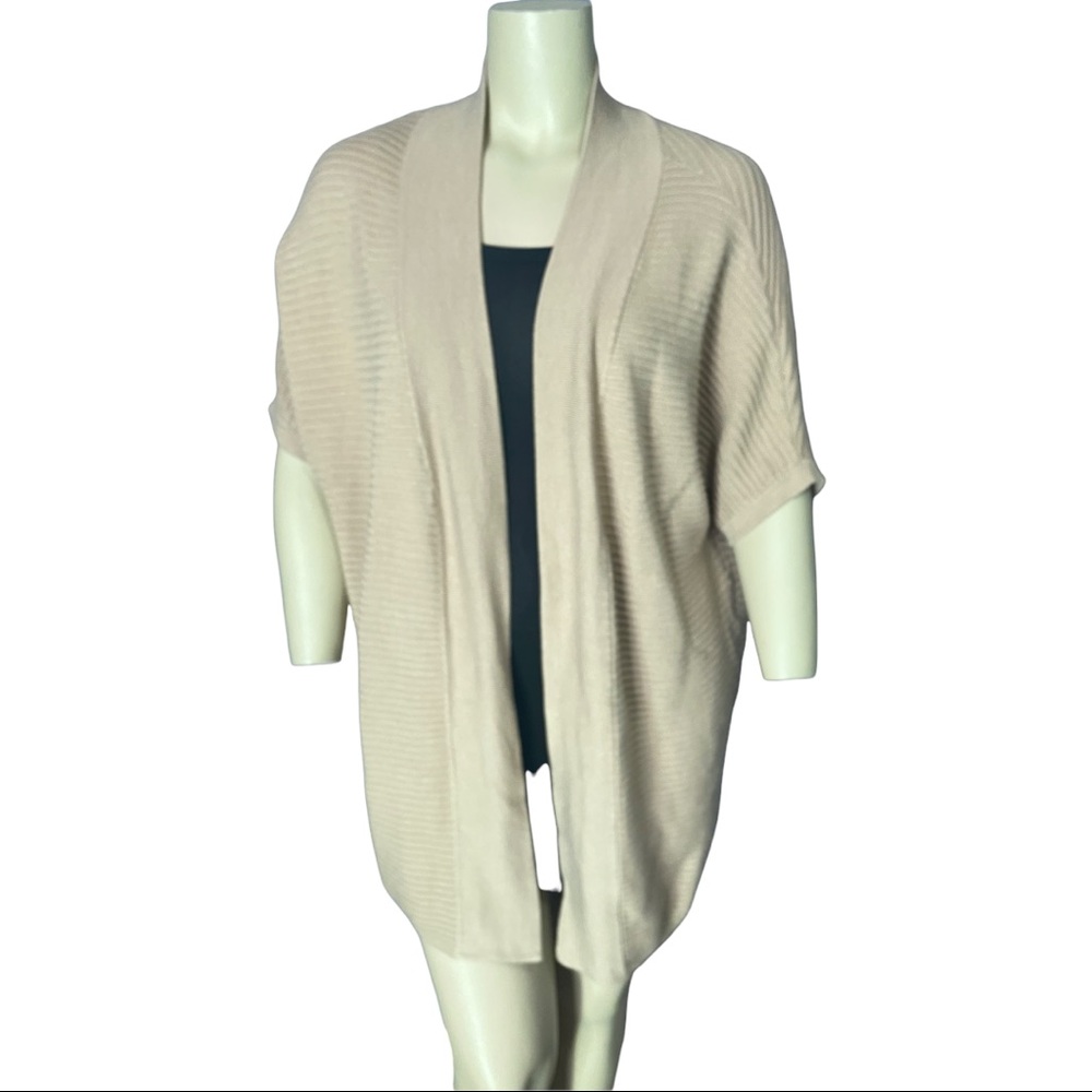 Adrienne Vittadini Beige Ribbed Open Cardigan XL